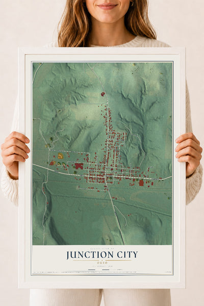 Map of Junction City, Ohio, 18 x 24 inch print in a white wood frame
