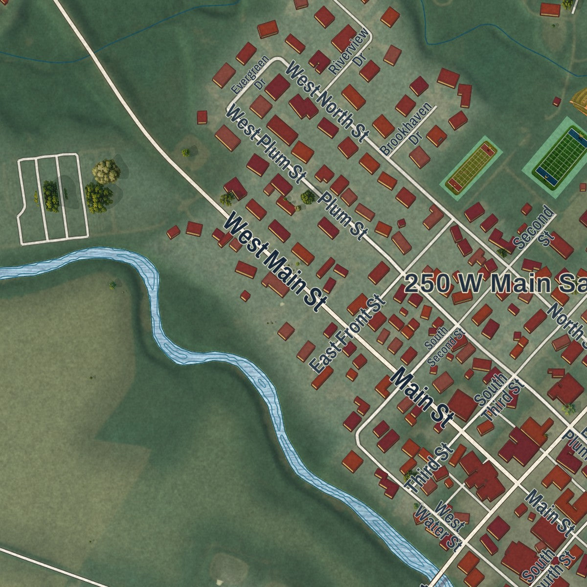 Second close-up of the map of Kalida, Ohio print showing more streets and buildings