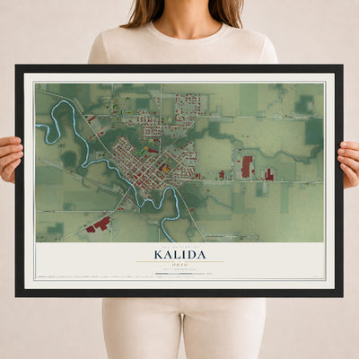 Map of Kalida, Ohio, 18 x 24 inch print in a black wood frame