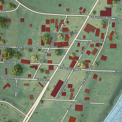 Close-up of the map of Kanauga, Ohio print showing street and building detail