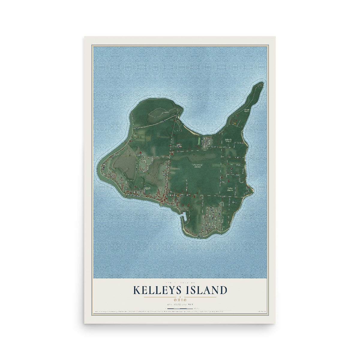 Map of Kelleys Island, Ohio, 12 x 18 inch unframed archival matte print