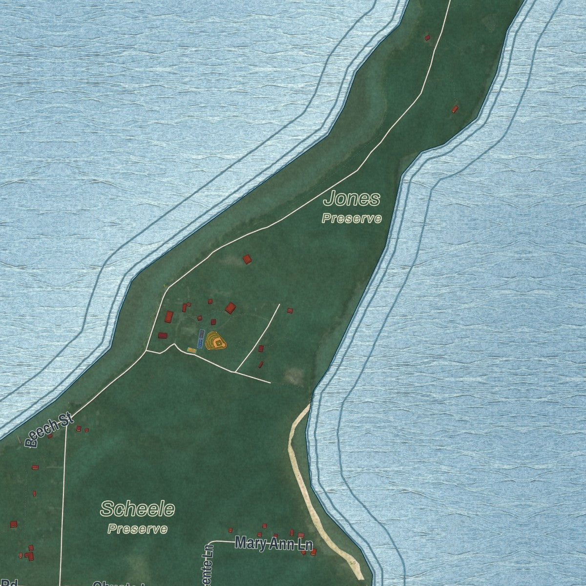Second close-up of the map of Kelleys Island, Ohio print showing more streets and buildings