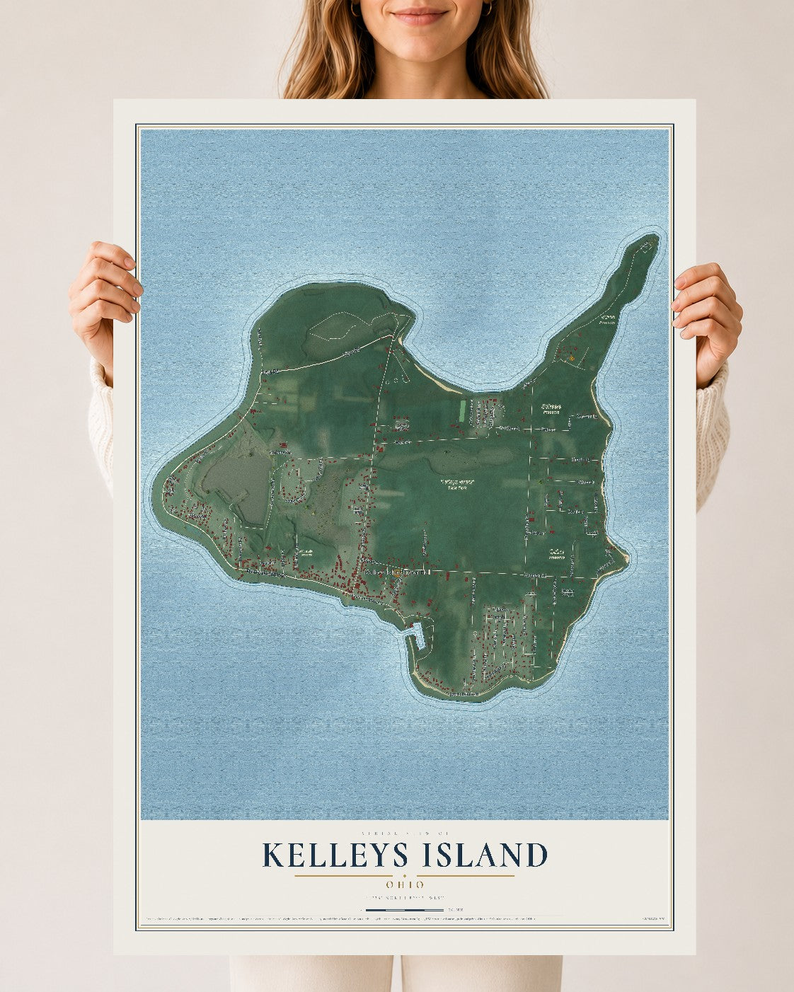 Map of Kelleys Island, Ohio, 24 x 36 inch unframed archival matte print