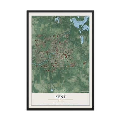 Map of Kent, Ohio, 12 x 18 inch print in a black wood frame