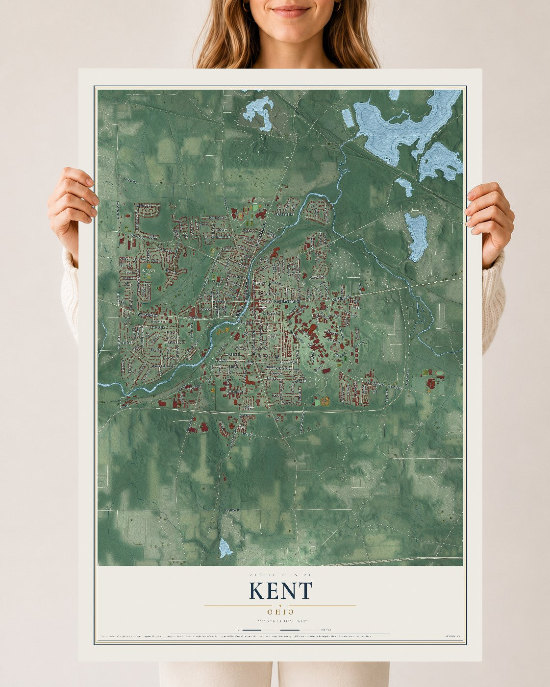Map of Kent, Ohio, 24 x 36 inch unframed archival matte print