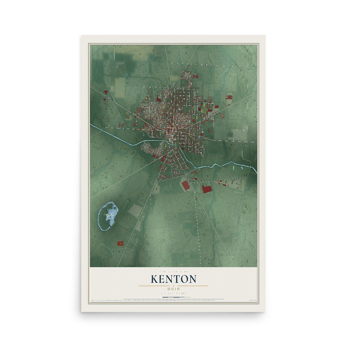 Map of Kenton, Ohio, 12 x 18 inch unframed archival matte print