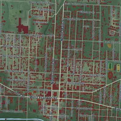 Close-up of the map of Kenton, Ohio print showing street and building detail