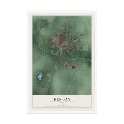 Map of Kenton, Ohio, 12 x 18 inch print in a white wood frame