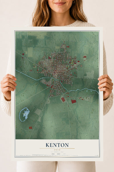 Map of Kenton, Ohio, 18 x 24 inch unframed archival matte print