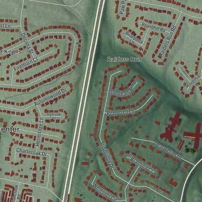Second close-up of the map of Kenwood, Ohio print showing more streets and buildings