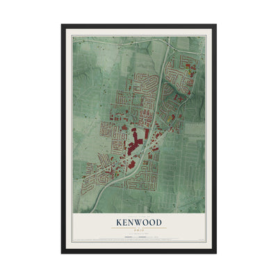 Map of Kenwood, Ohio, 12 x 18 inch print in a black wood frame