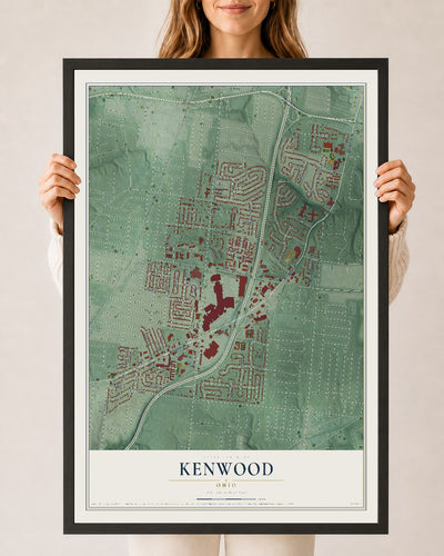 Map of Kenwood, Ohio, 24 x 36 inch print in a black wood frame