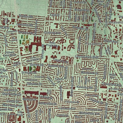 Close-up of the map of Kettering, Ohio print showing street and building detail