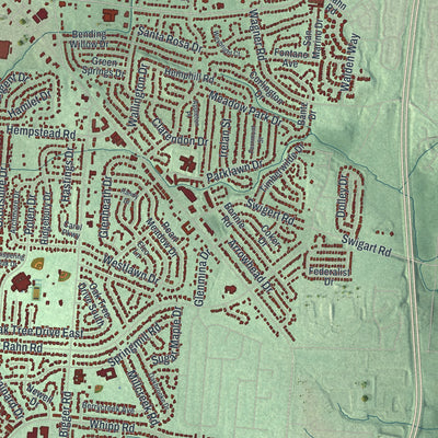 Second close-up of the map of Kettering, Ohio print showing more streets and buildings