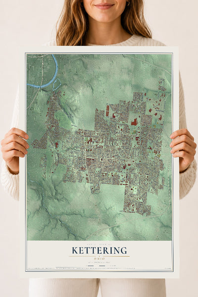 Map of Kettering, Ohio, 18 x 24 inch unframed archival matte print