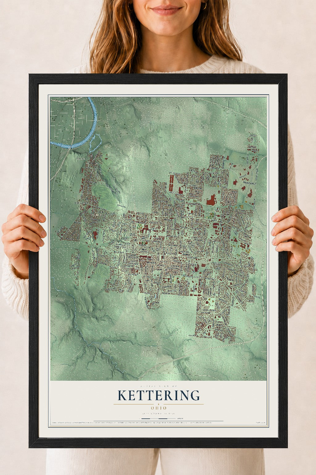 Map of Kettering, Ohio, 18 x 24 inch print in a black wood frame