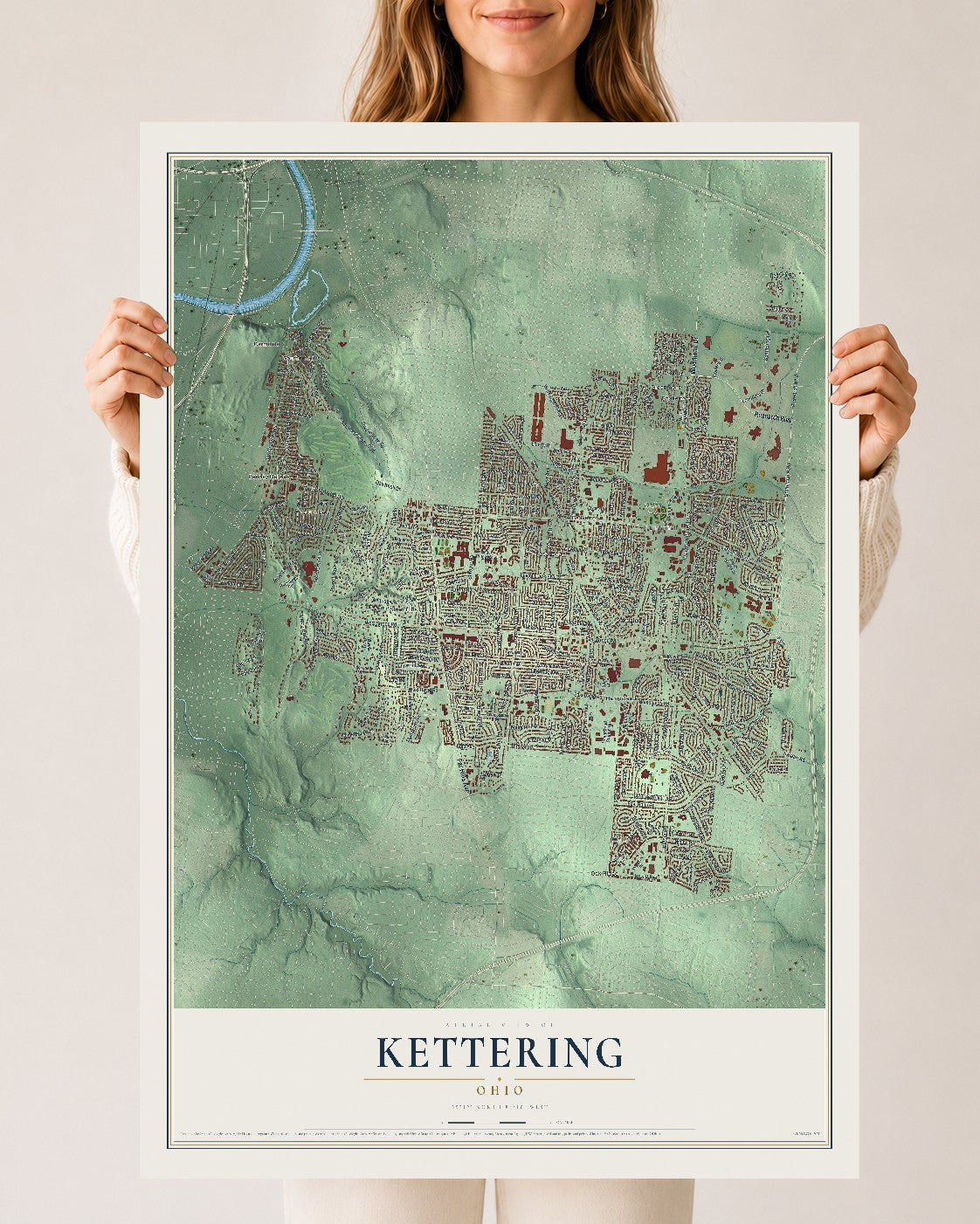 Map of Kettering, Ohio, 24 x 36 inch unframed archival matte print