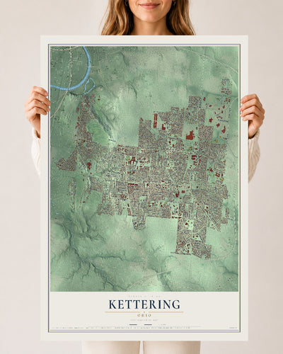 Map of Kettering, Ohio, 24 x 36 inch unframed archival matte print