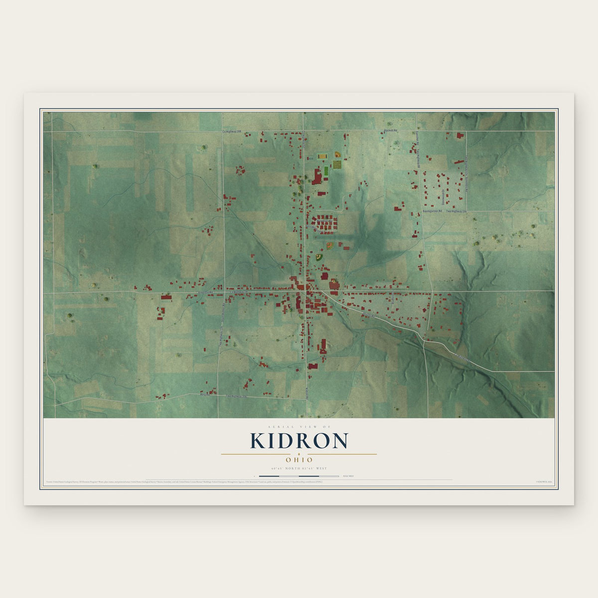 Kidron, Ohio map print, the full design