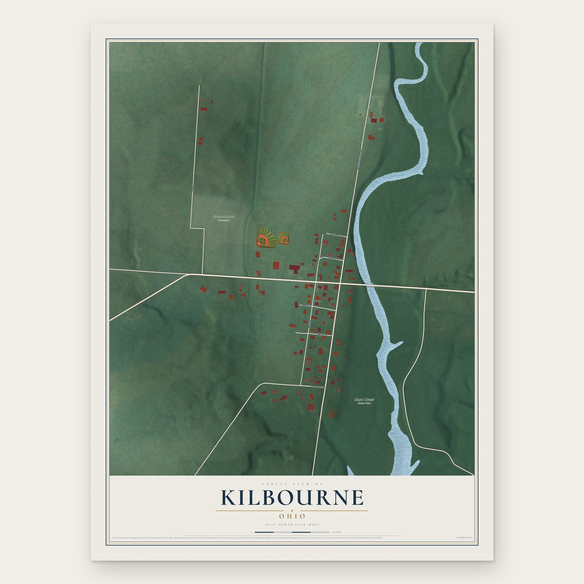 Kilbourne, Ohio map print, the full design