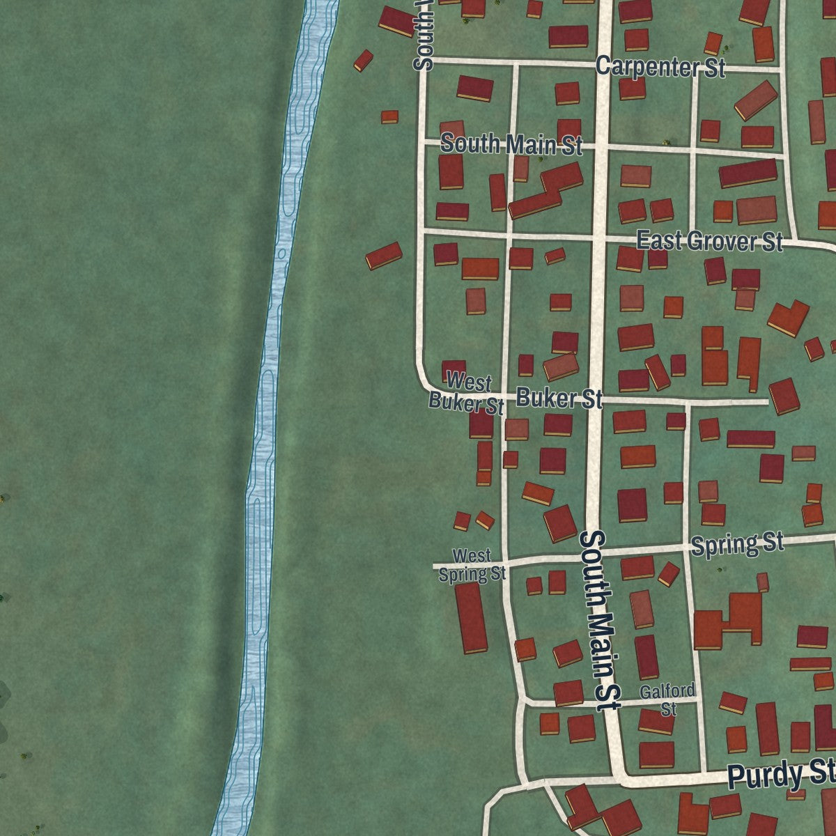 Second close-up of the map of Killbuck, Ohio print showing more streets and buildings