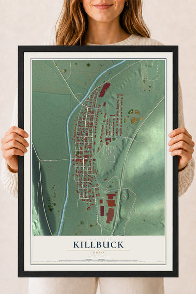 Map of Killbuck, Ohio, 18 x 24 inch print in a black wood frame