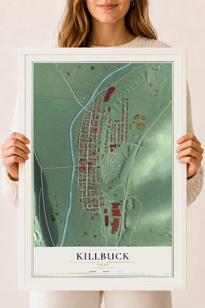 Map of Killbuck, Ohio, 18 x 24 inch print in a white wood frame