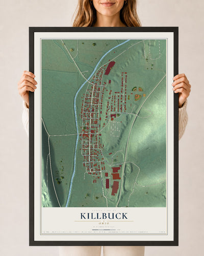 Map of Killbuck, Ohio, 24 x 36 inch print in a black wood frame