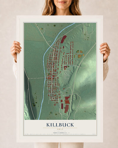 Map of Killbuck, Ohio, 24 x 36 inch print in a white wood frame