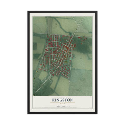 Map of Kingston, Ohio, 12 x 18 inch print in a black wood frame