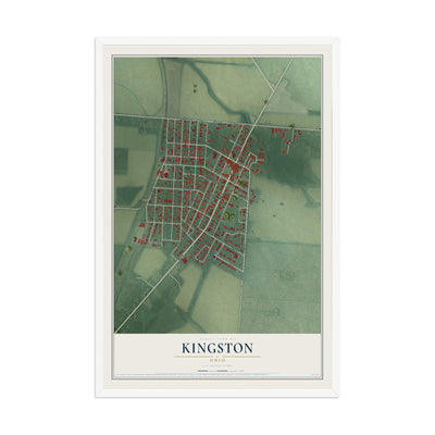 Map of Kingston, Ohio, 12 x 18 inch print in a white wood frame
