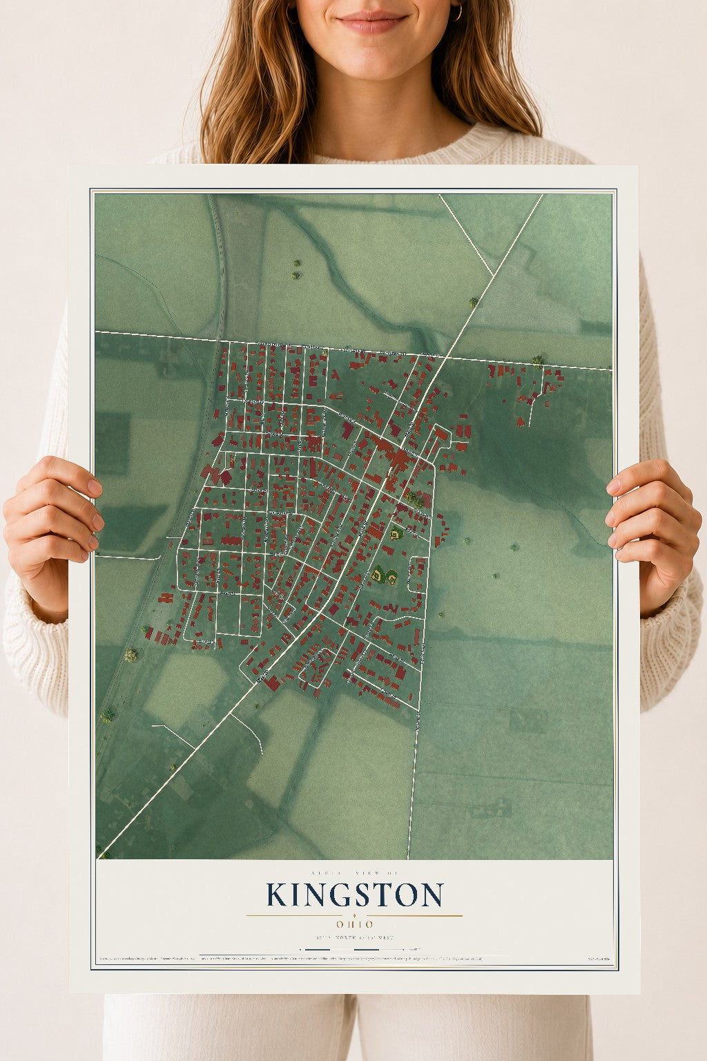 Map of Kingston, Ohio, 18 x 24 inch unframed archival matte print