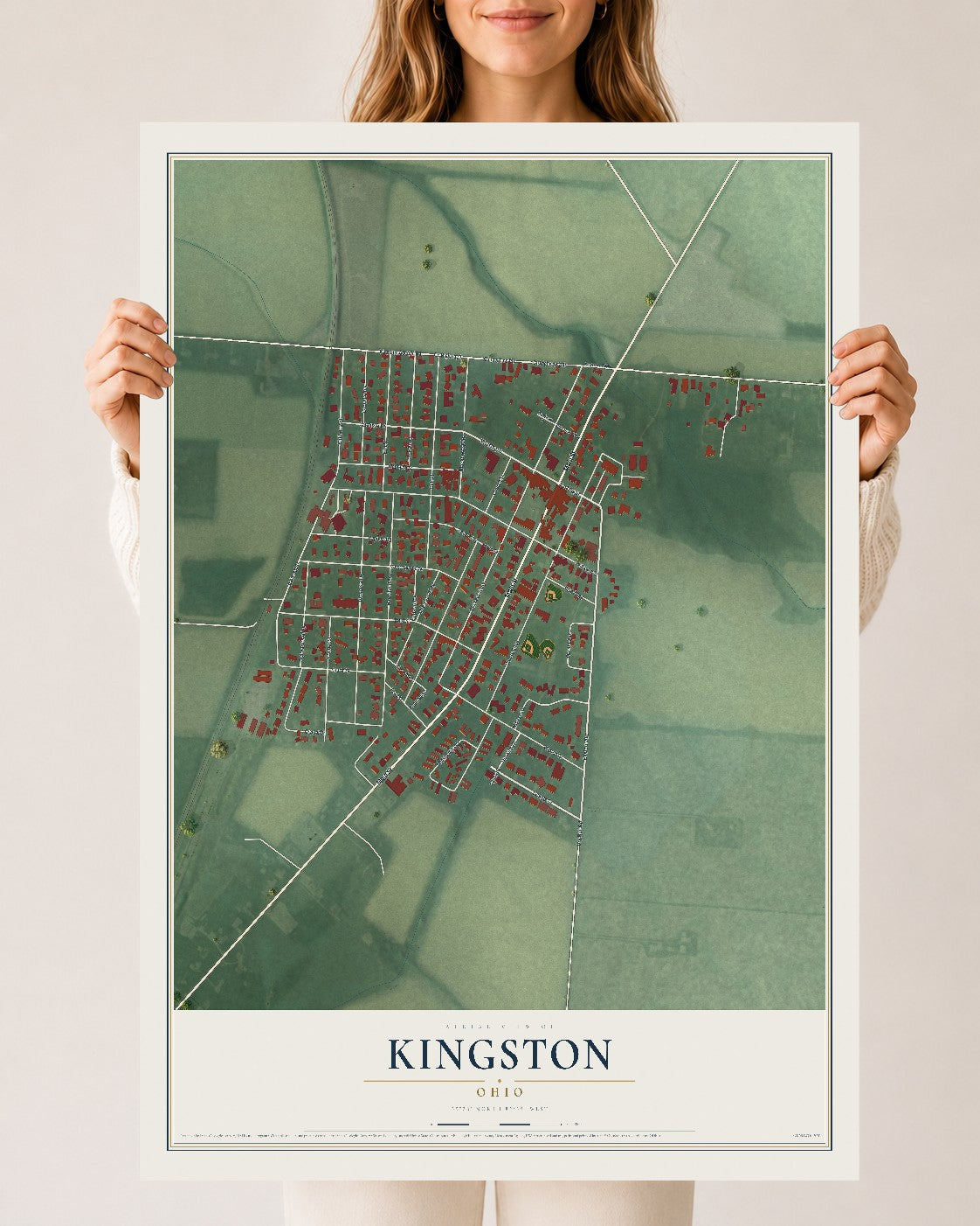 Map of Kingston, Ohio, 24 x 36 inch unframed archival matte print