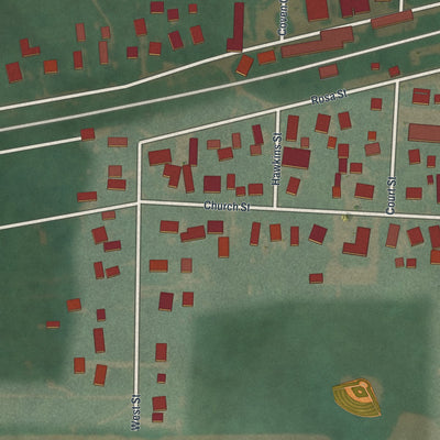 Close-up of the map of Kipton, Ohio print showing street and building detail