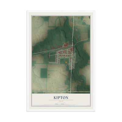 Map of Kipton, Ohio, 12 x 18 inch print in a white wood frame
