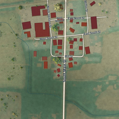 Close-up of the map of Kirby, Ohio print showing street and building detail