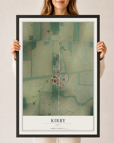 Map of Kirby, Ohio, 24 x 36 inch print in a black wood frame