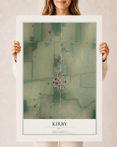 Map of Kirby, Ohio, 24 x 36 inch print in a white wood frame
