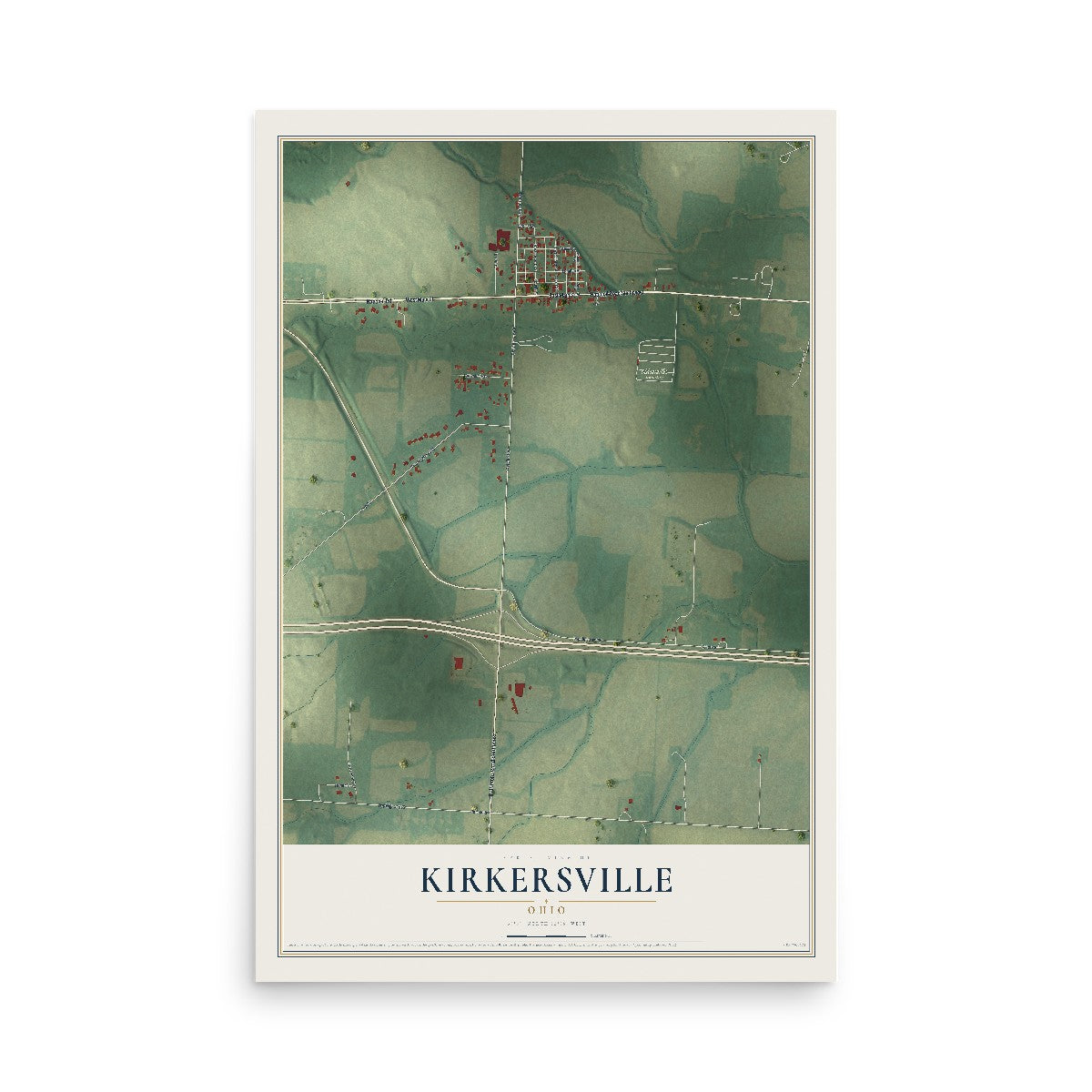 Map of Kirkersville, Ohio, 12 x 18 inch unframed archival matte print