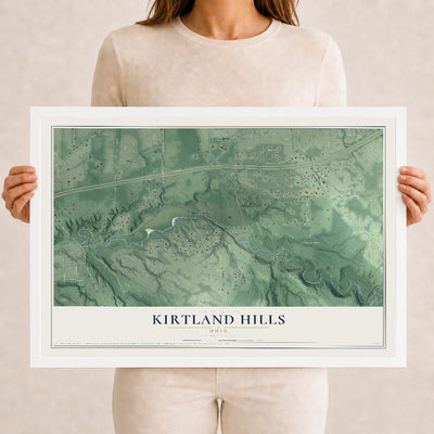 Map of Kirtland Hills, Ohio, 12 x 18 inch print in a white wood frame