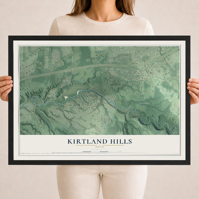 Map of Kirtland Hills, Ohio, 18 x 24 inch print in a black wood frame
