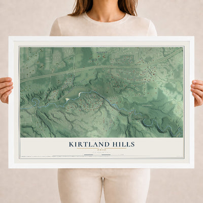Map of Kirtland Hills, Ohio, 18 x 24 inch print in a white wood frame