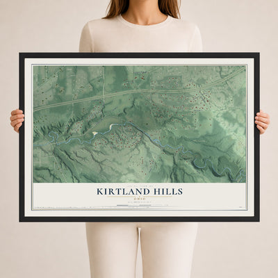 Map of Kirtland Hills, Ohio, 24 x 36 inch print in a black wood frame