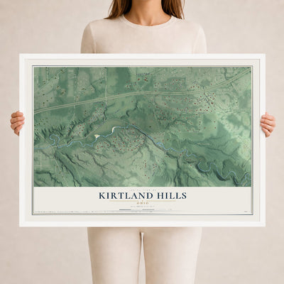 Map of Kirtland Hills, Ohio, 24 x 36 inch print in a white wood frame