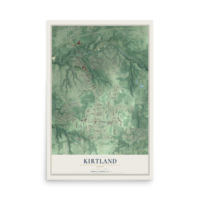 Map of Kirtland, Ohio, 12 x 18 inch unframed archival matte print