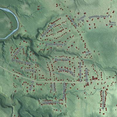 Second close-up of the map of Kirtland, Ohio print showing more streets and buildings
