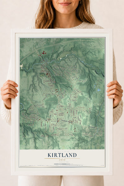 Map of Kirtland, Ohio, 18 x 24 inch print in a white wood frame