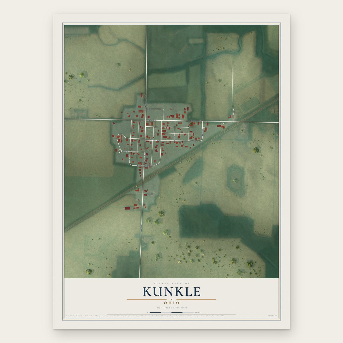 Kunkle, Ohio map print, the full design