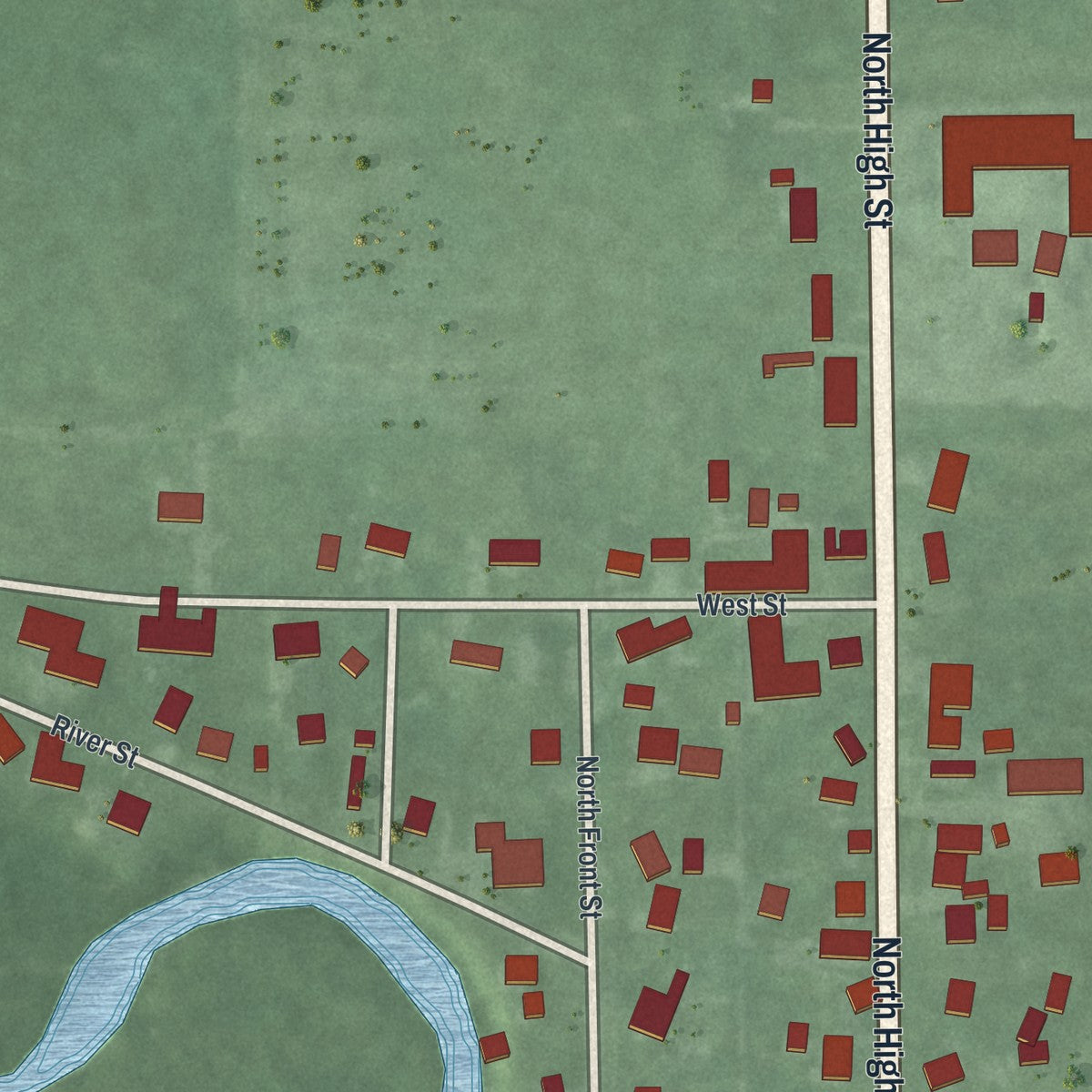 Second close-up of the map of La Rue, Ohio print showing more streets and buildings