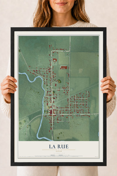 Map of La Rue, Ohio, 18 x 24 inch print in a black wood frame